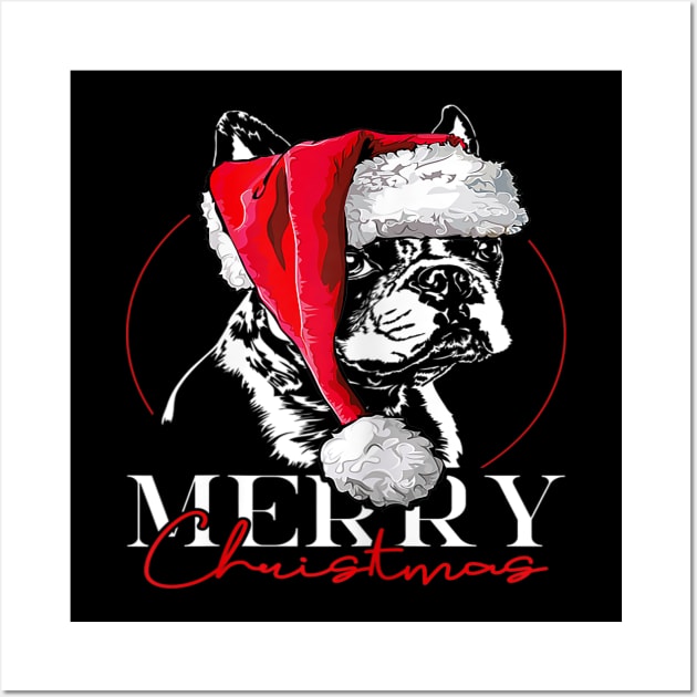 Santa Boston Terrier Merry Christmas Dog Mom Gift Wall Art by Barnard